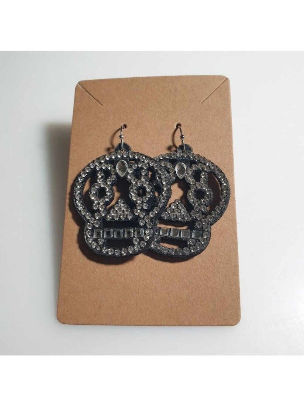 Black Rhinestone Skull Drop Earrings Lightweight Halloween Costume Jewelry Bling